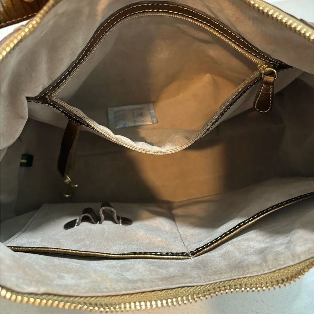 Brahmin Croc Embossed Hobo Shoulder Bag Vintage Y2K Brown Gold Accents